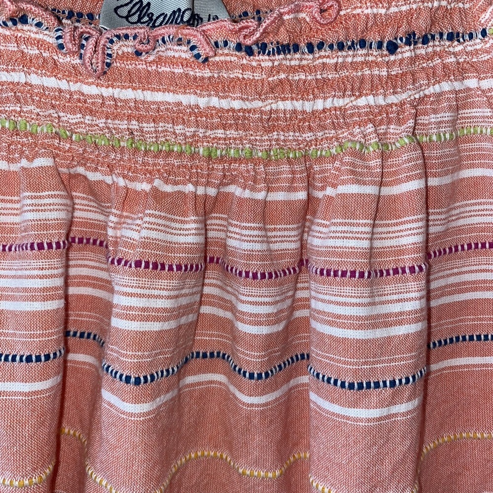 Wrangler Blouse Peach Stripe Smocked  Medium Flutter Sleeve Western Rodeo - Picture 4 of 7